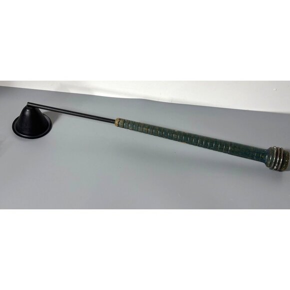 Vtg Metal  Wood Candle Snuffer Industrial Bobbin Handle 14" - Picture 1 of 6